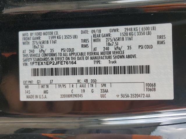 2018 Ford F150 Super Cab VIN: 1FTEX1EP2JFE76164 Lot: 58956234