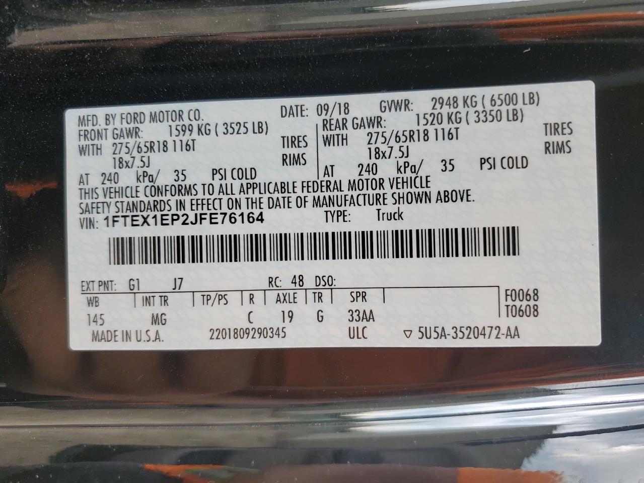 1FTEX1EP2JFE76164 2018 Ford F150 Super Cab