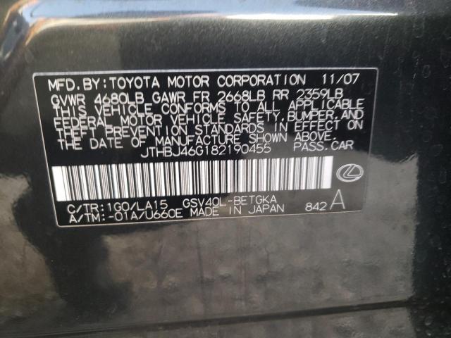 2008 Lexus Es 350 VIN: JTHBJ46G182190455 Lot: 59279454