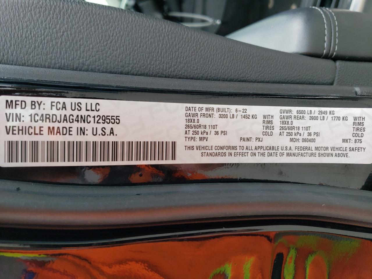 1C4RDJAG4NC129555 2022 Dodge Durango Sxt