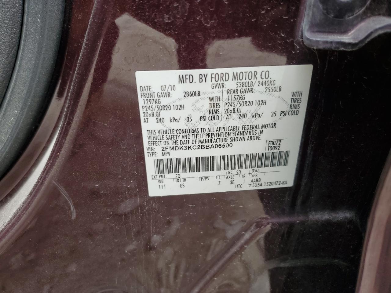 2FMDK3KC2BBA06500 2011 Ford Edge Limited