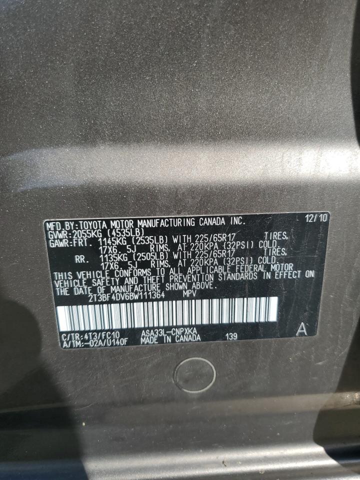 2T3BF4DV6BW111364 2011 Toyota Rav4