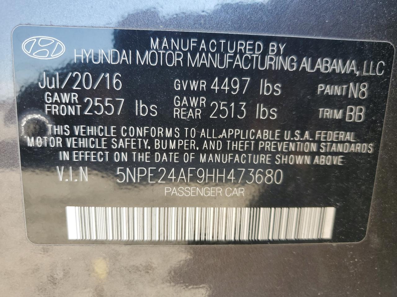 5NPE24AF9HH473680 2017 Hyundai Sonata Se