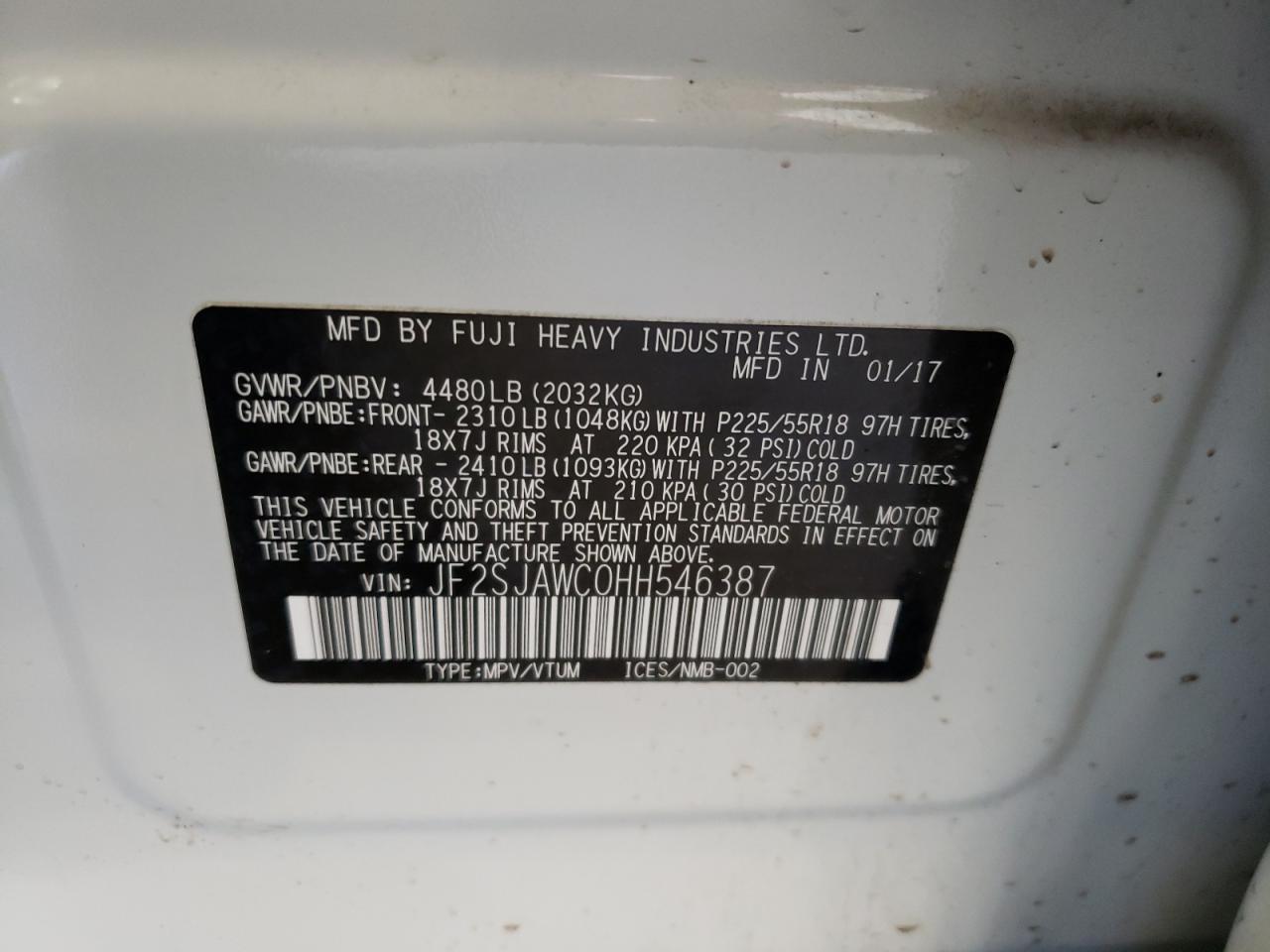 JF2SJAWC0HH546387 2017 Subaru Forester 2.5I Touring