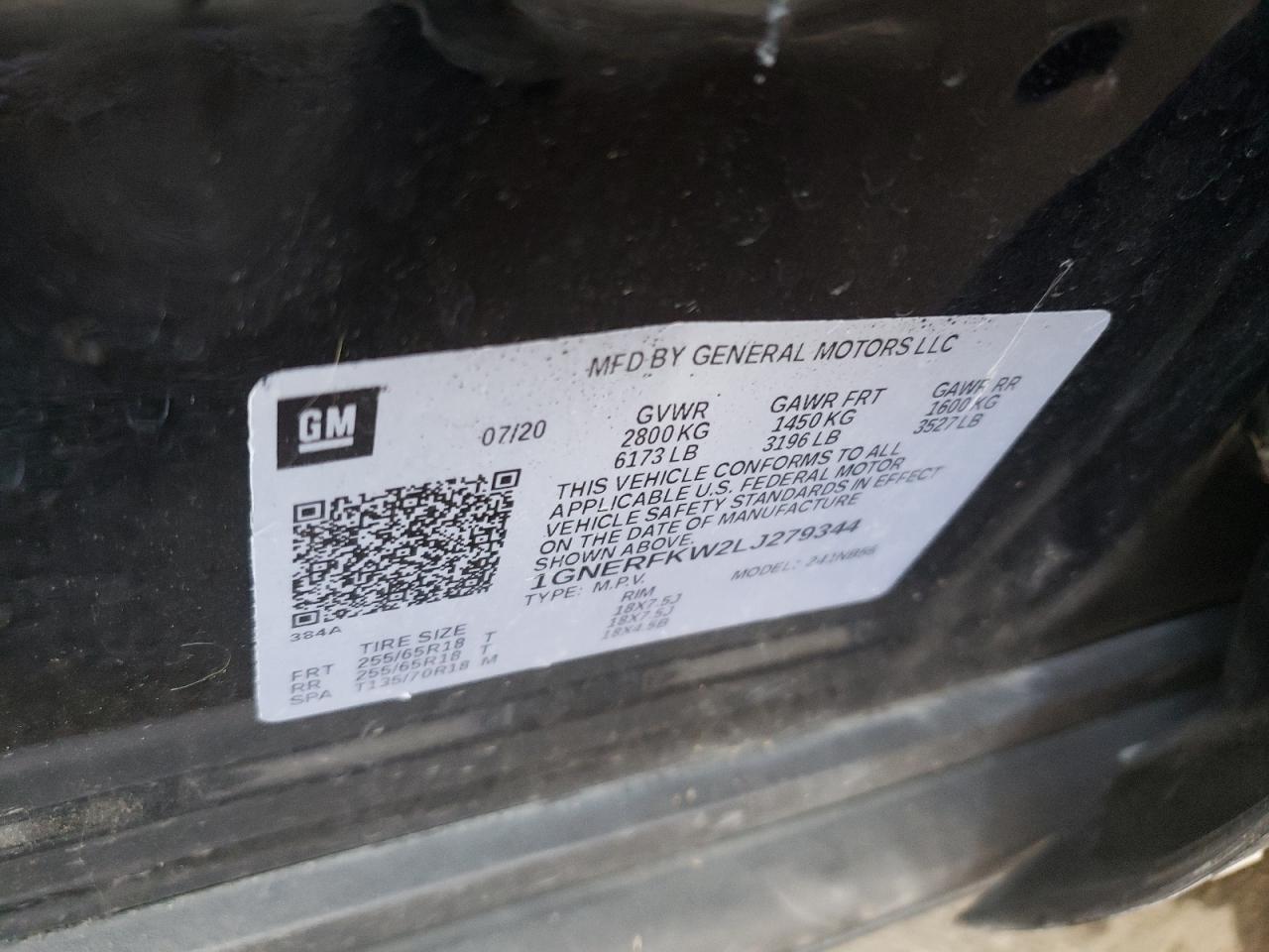 1GNERFKW2LJ279344 2020 Chevrolet Traverse Ls