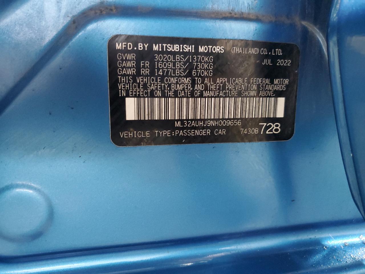 ML32AUHJ9NH009656 2022 Mitsubishi Mirage Es