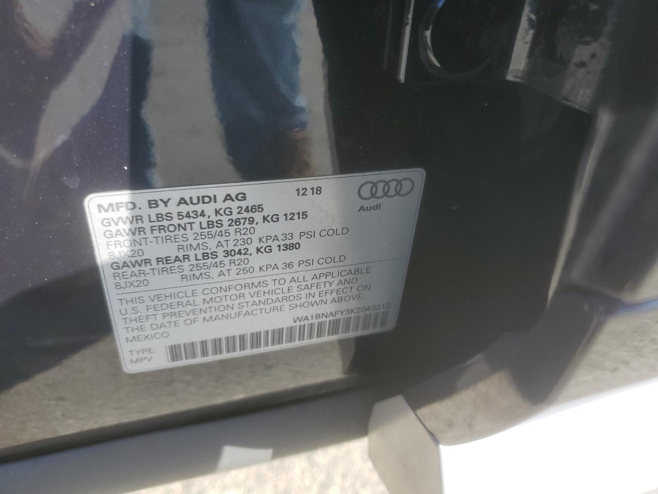 WA1BNAFY3K2043312 2019 Audi Q5 Premium Plus