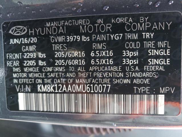2021 Hyundai Kona Se VIN: KM8K12AA0MU610077 Lot: 58576734
