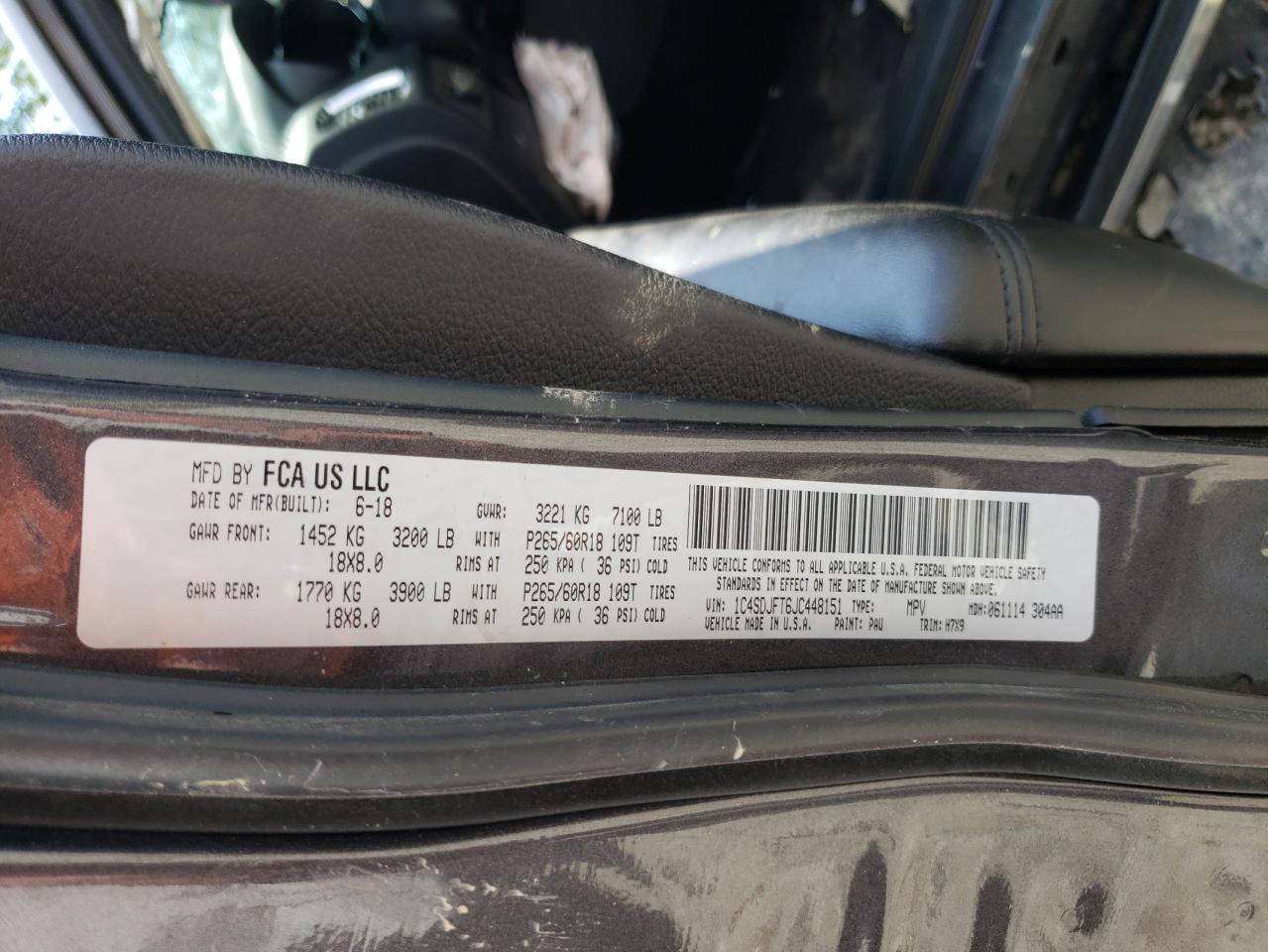 1C4SDJFT6JC448151 2018 Dodge Durango Ssv