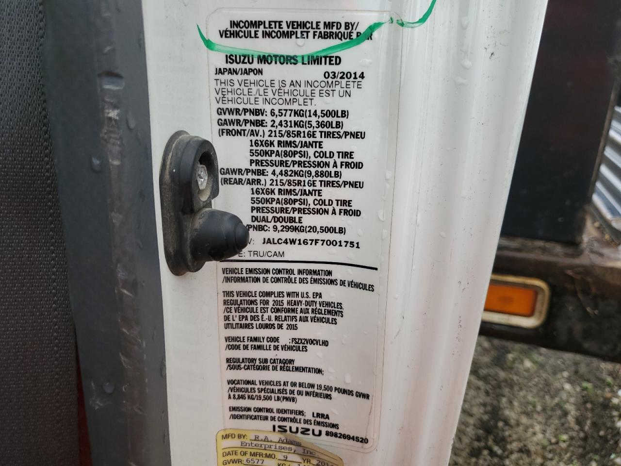 JALC4W167F7001751 2015 Isuzu Npr Hd