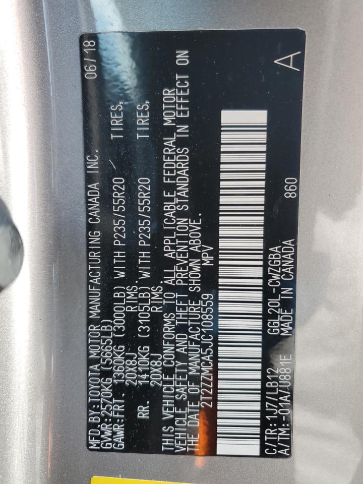 2T2ZZMCA5JC108559 2018 Lexus Rx 350 Base