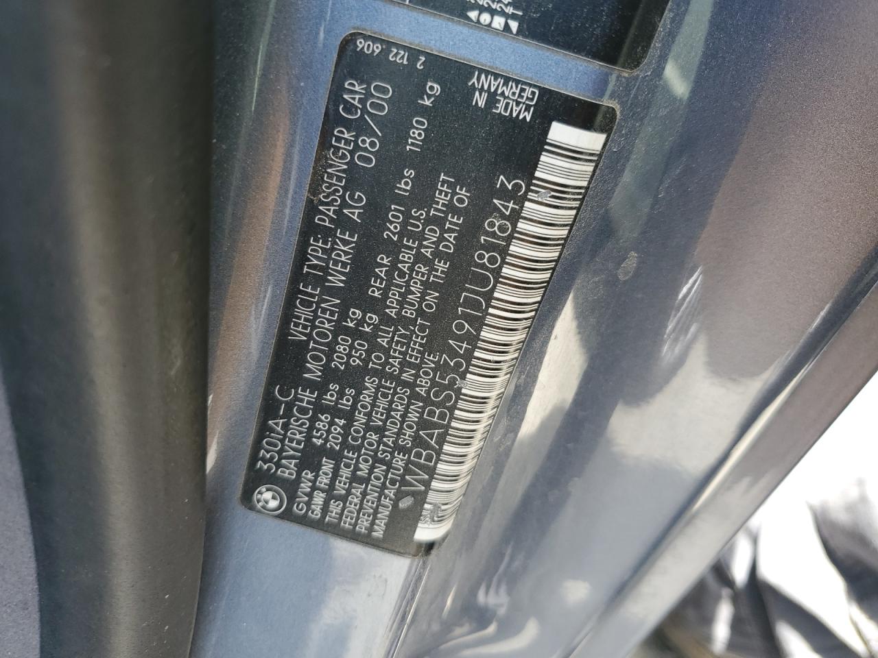 WBABS53491JU81843 2001 BMW 330 Ci