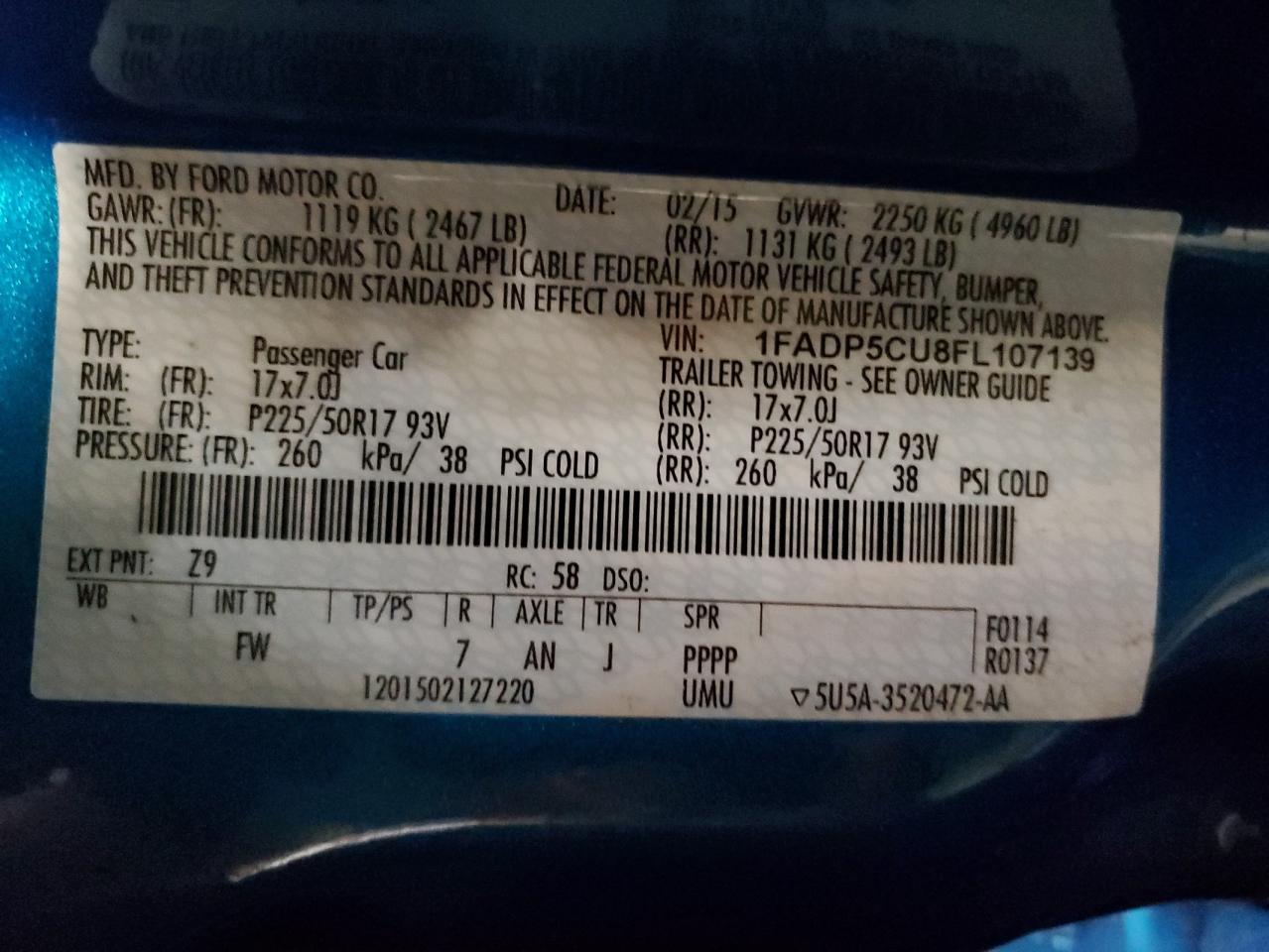 1FADP5CU8FL107139 2015 Ford C-Max Premium Sel