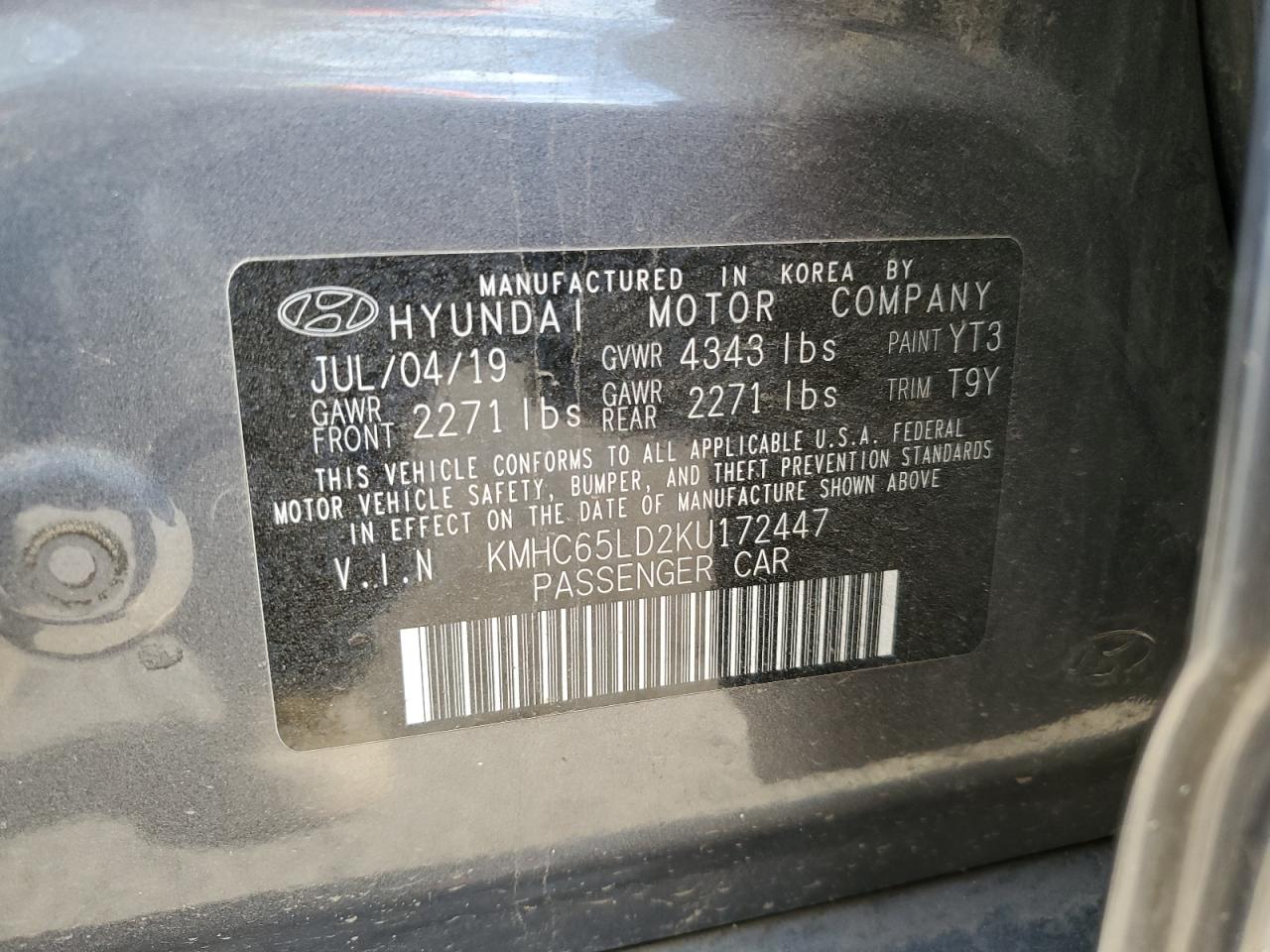 KMHC65LD2KU172447 2019 Hyundai Ioniq