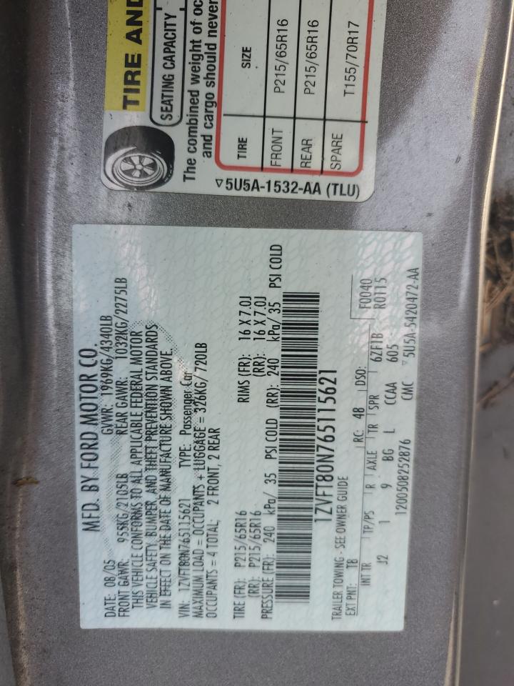 1ZVFT80N765115621 2006 Ford Mustang