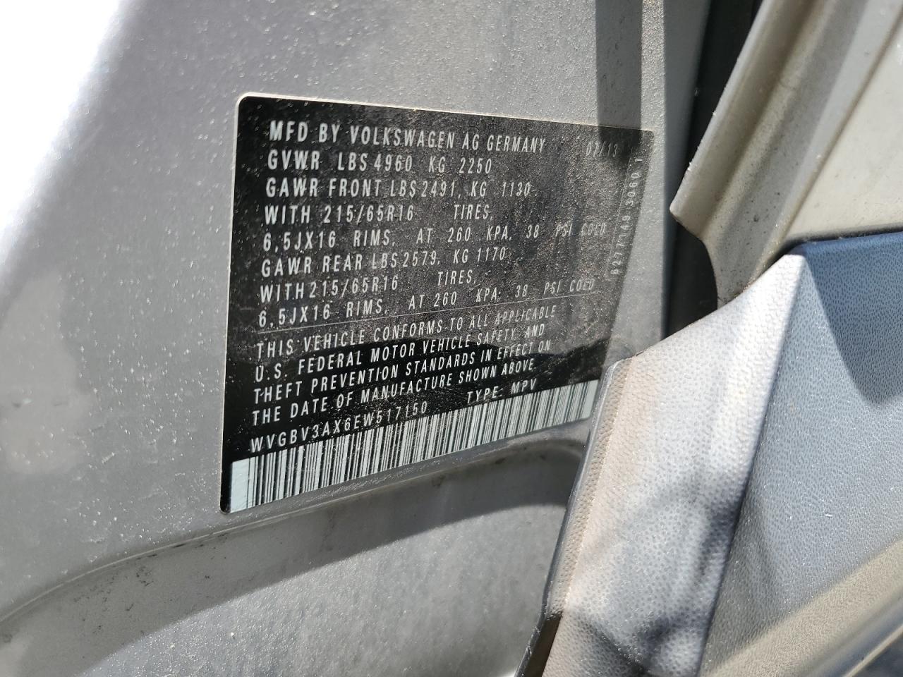 WVGBV3AX6EW517150 2014 Volkswagen Tiguan S