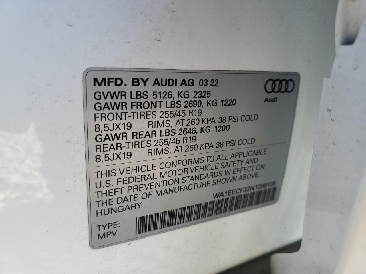 WA1EECF32N1099135 2022 Audi Q3 Premium Plus S Line 45