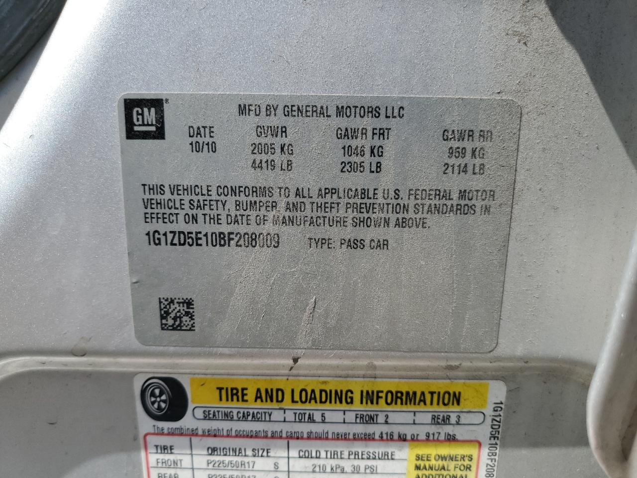 1G1ZD5E10BF208009 2011 Chevrolet Malibu 2Lt