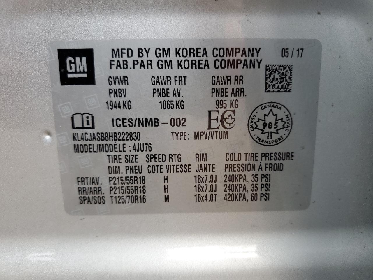 KL4CJASB8HB222830 2017 Buick Encore Preferred