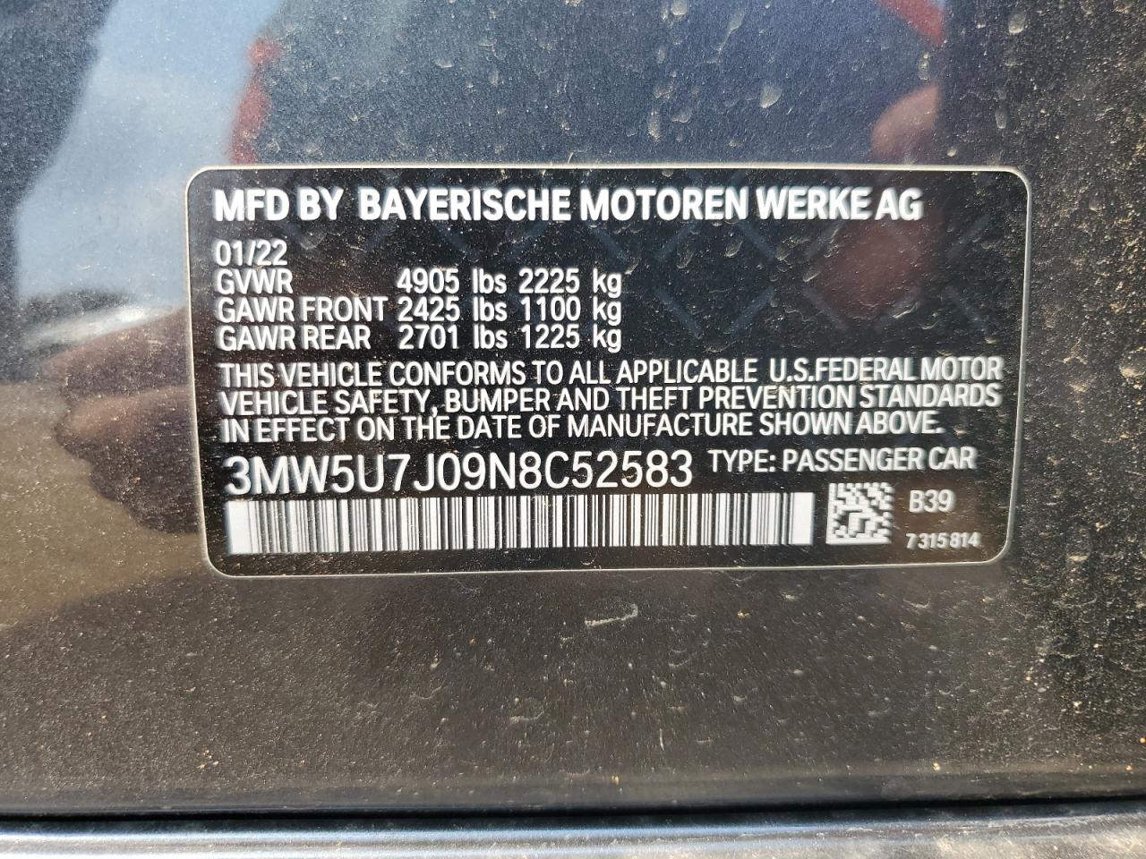 3MW5U7J09N8C52583 2022 BMW M340I