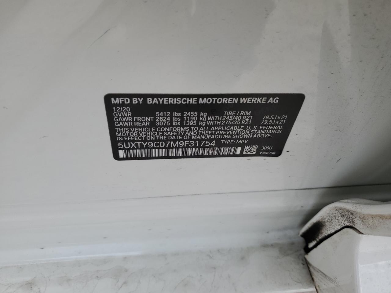 5UXTY9C07M9F31754 2021 BMW X3 xDrivem40I