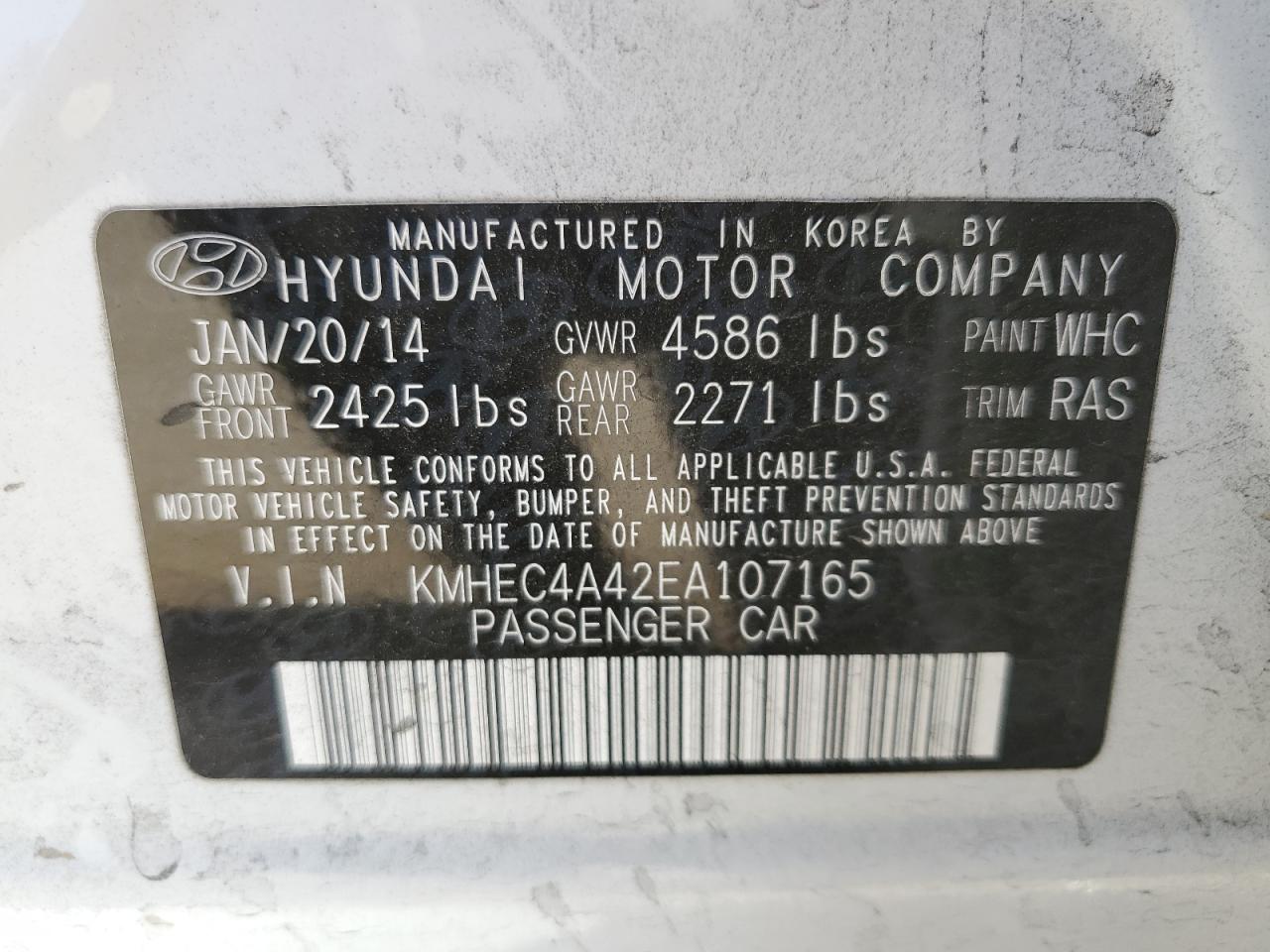 KMHEC4A42EA107165 2014 Hyundai Sonata Hybrid