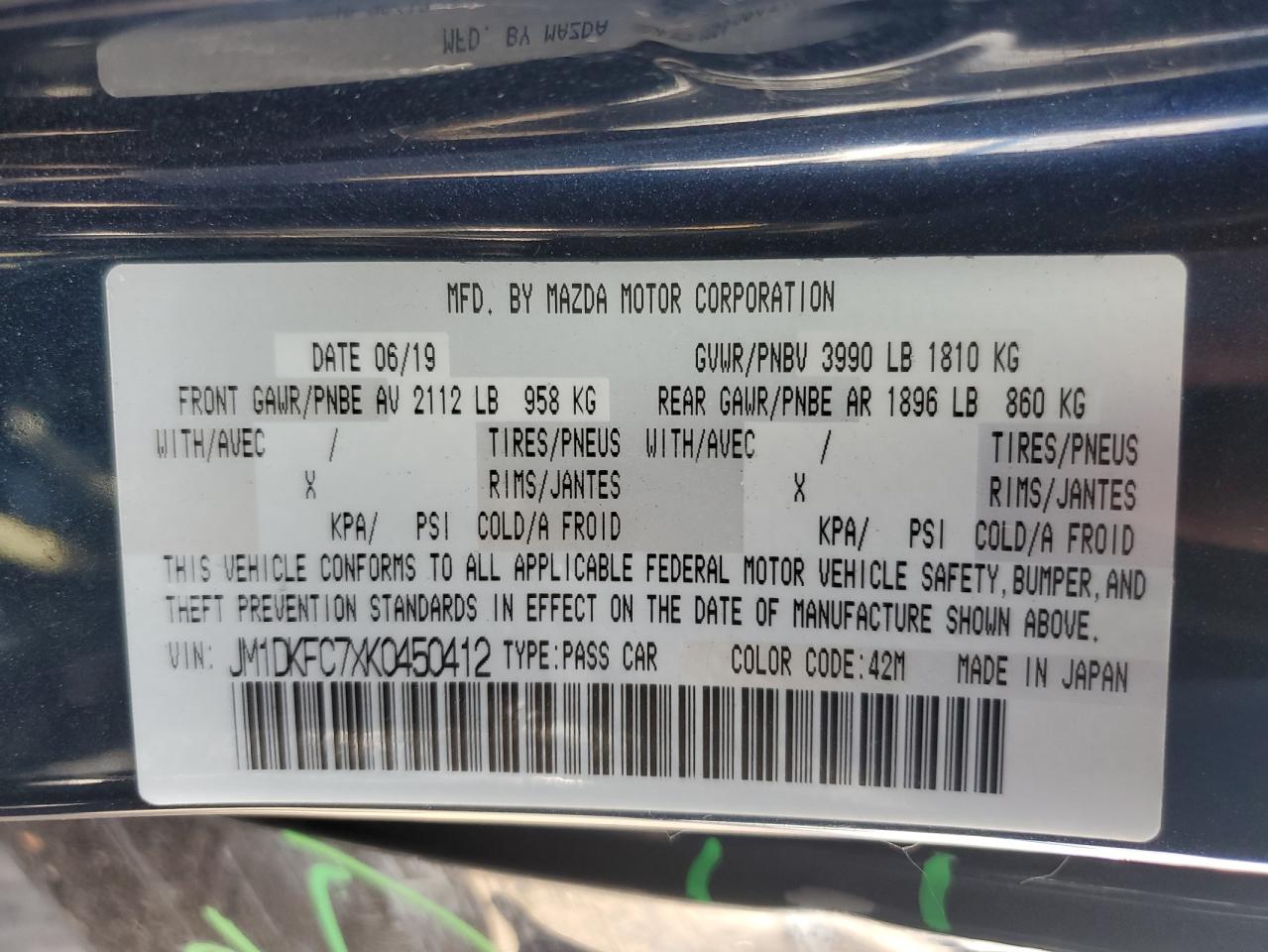 JM1DKFC7XK0450412 2019 Mazda Cx-3 Touring