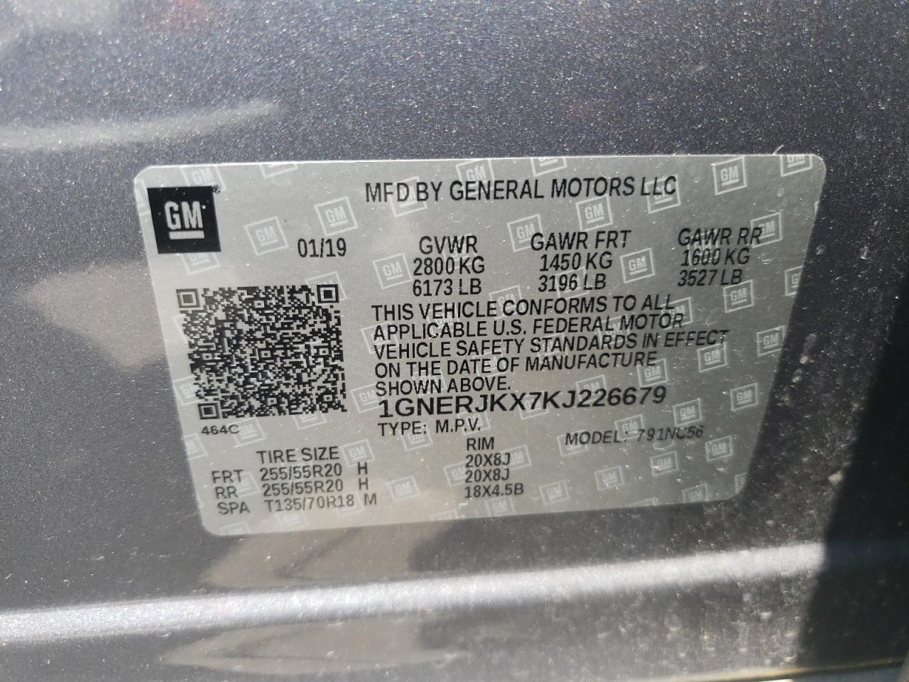 1GNERJKX7KJ226679 2019 Chevrolet Traverse Rs