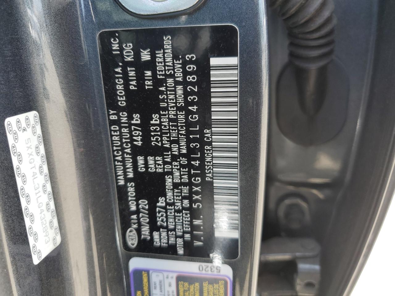 5XXGT4L31LG432893 2020 Kia Optima Lx