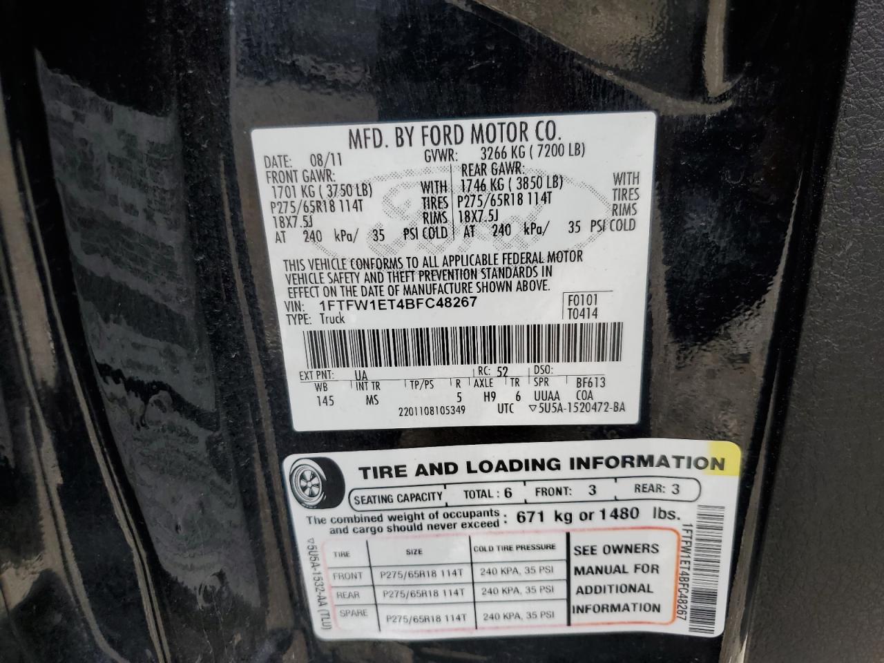 1FTFW1ET4BFC48267 2011 Ford F150 Supercrew