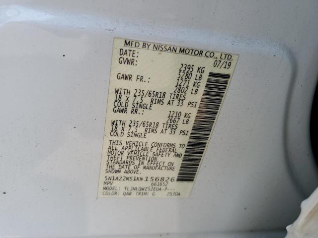 2019 Nissan Murano S VIN: 5N1AZ2MS1KN156826 Lot: 57306594