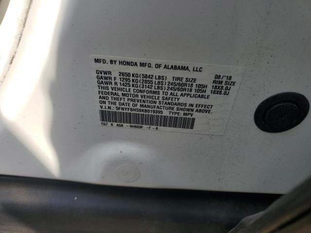 2019 Honda Pilot Exl VIN: 5FNYF6H59KB019395 Lot: 59452624