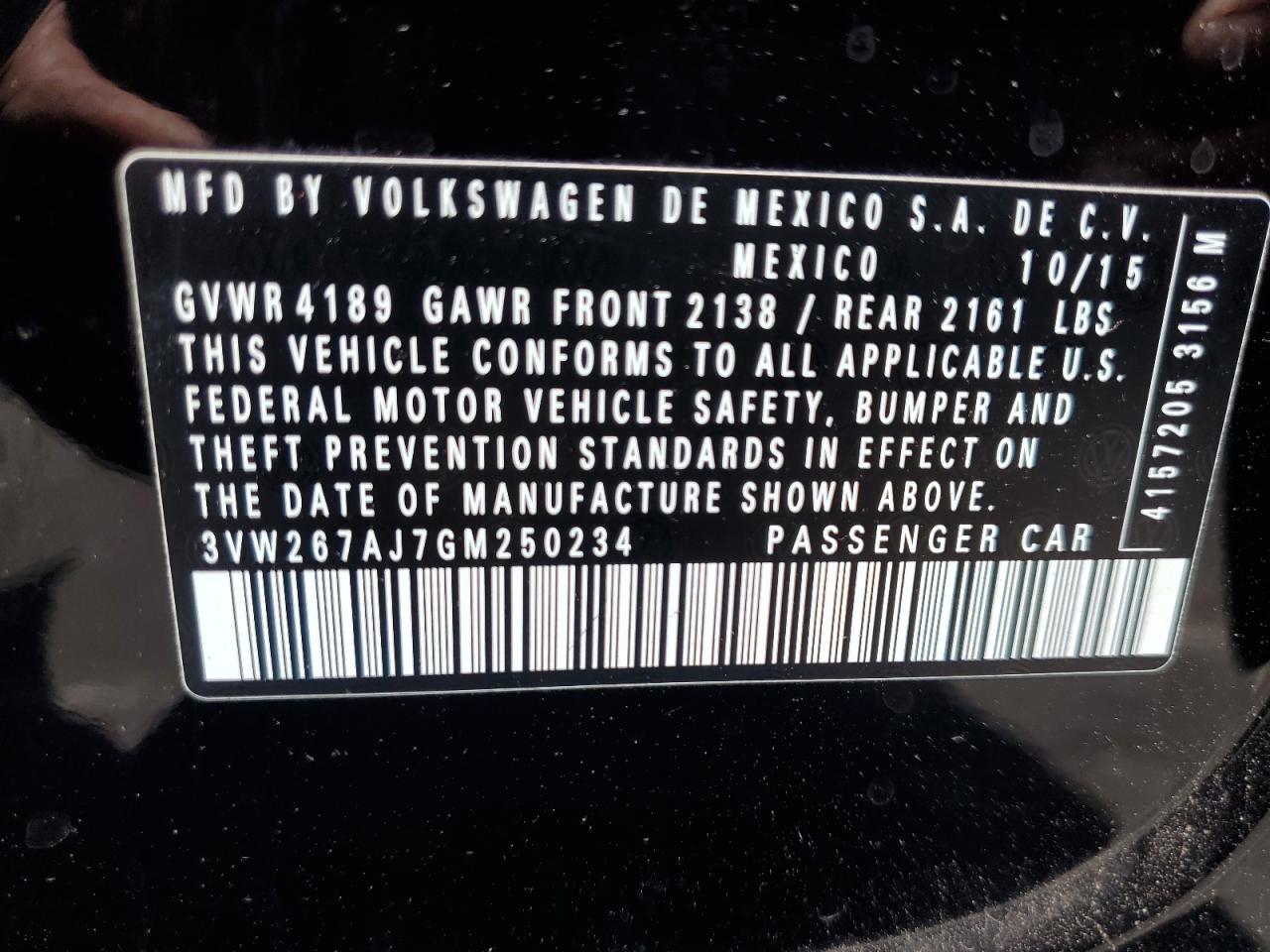 3VW267AJ7GM250234 2016 Volkswagen Jetta S