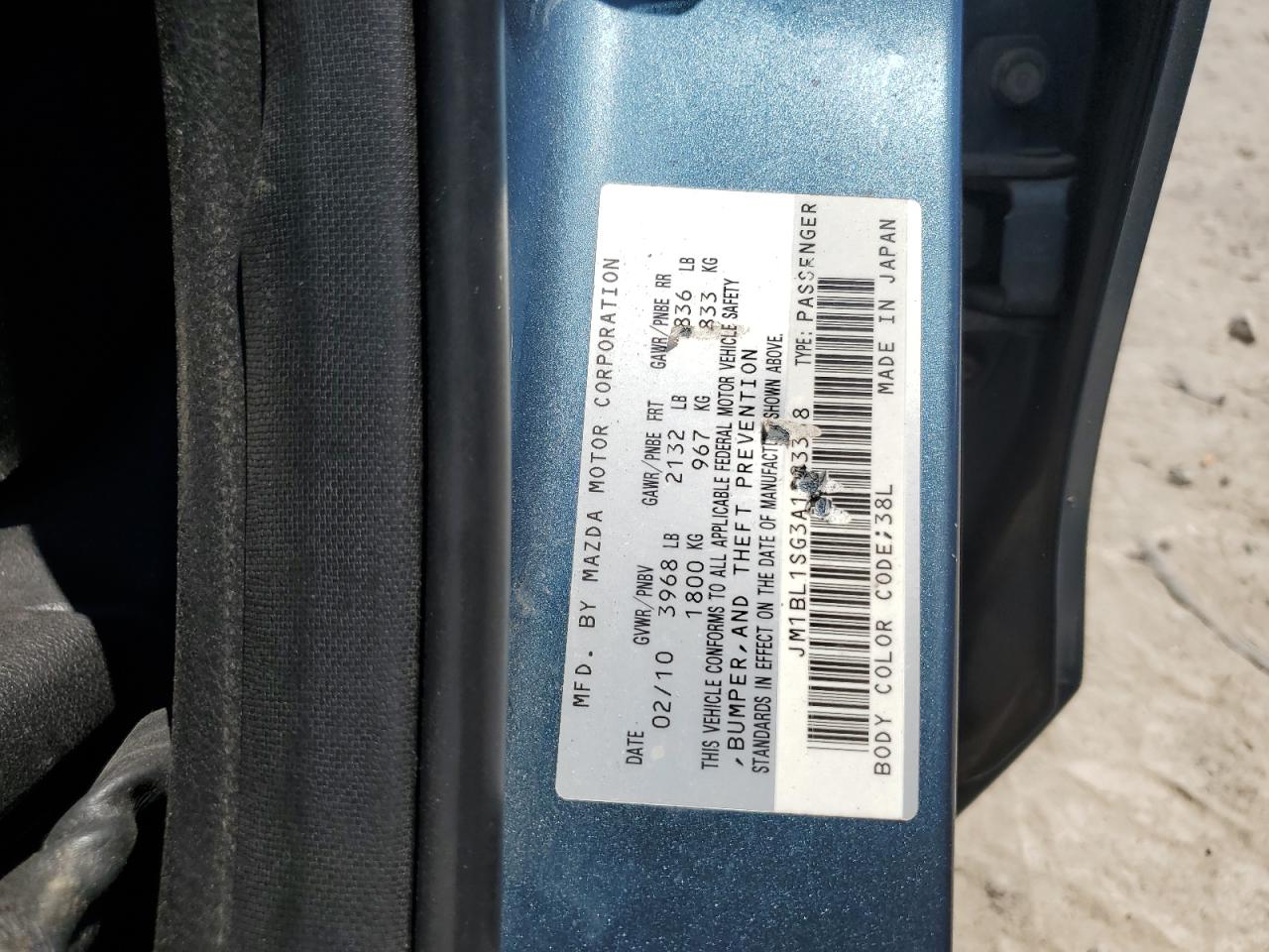 JM1BL1SG3A1283358 2010 Mazda 3 I