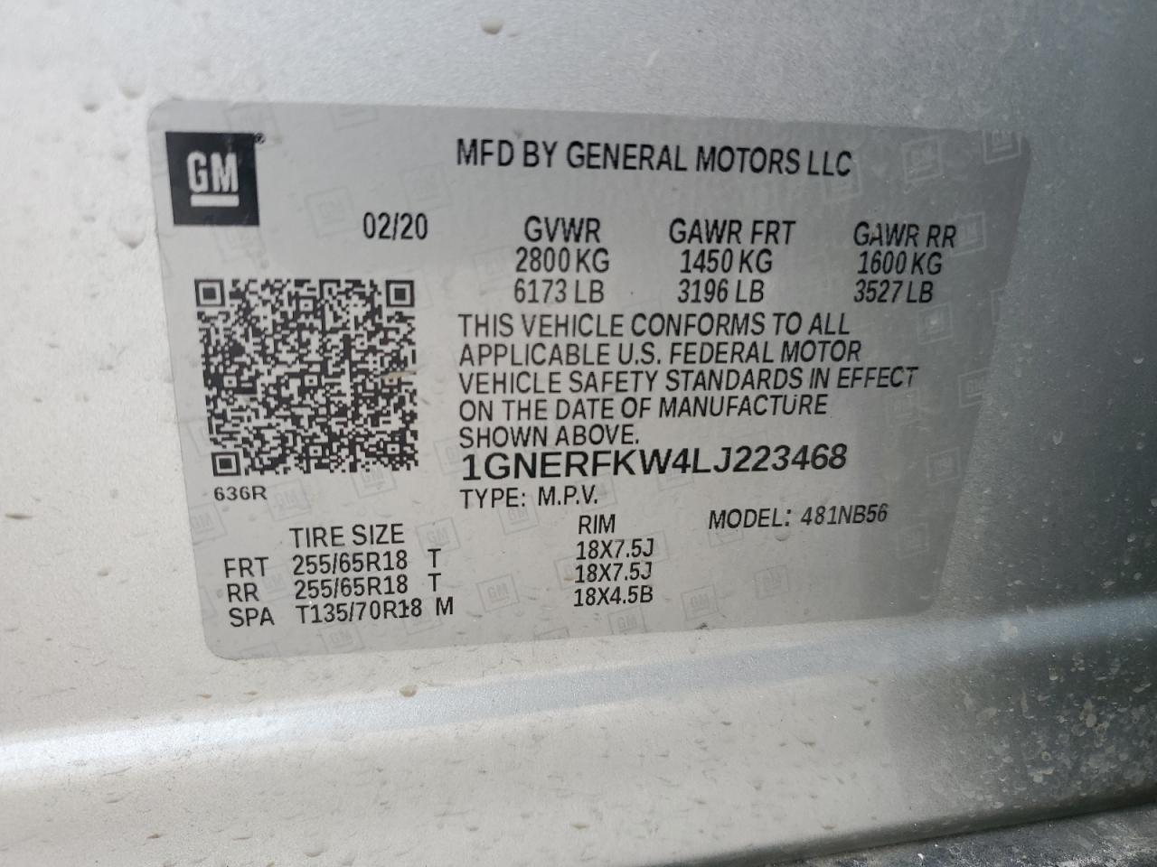 1GNERFKW4LJ223468 2020 Chevrolet Traverse Ls