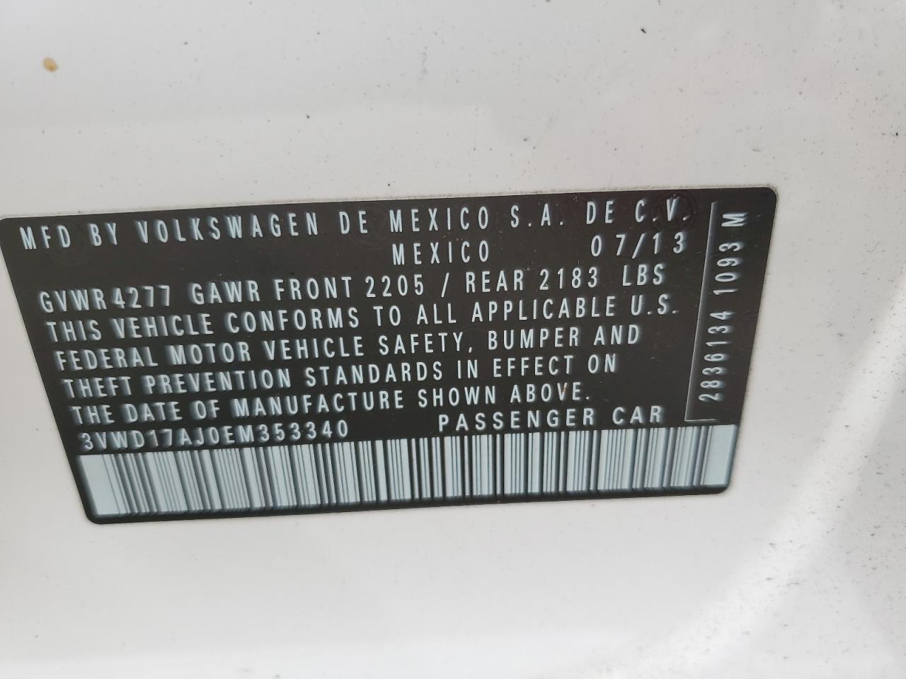 3VWD17AJ0EM353340 2014 Volkswagen Jetta Se