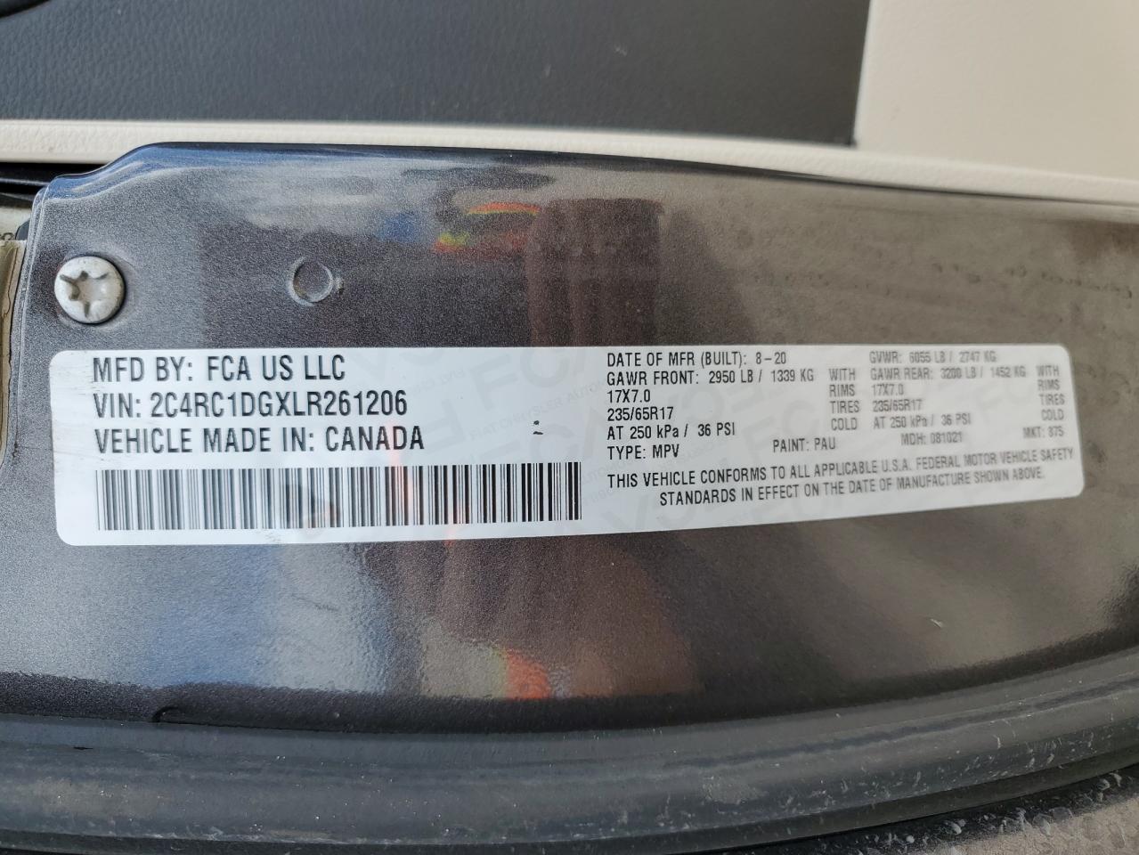 2C4RC1DGXLR261206 2020 Chrysler Voyager Lxi