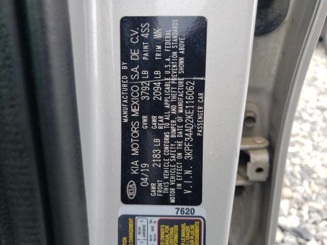 2019 Kia Forte Gt Line VIN: 3KPF34AD2KE116062 Lot: 59881504