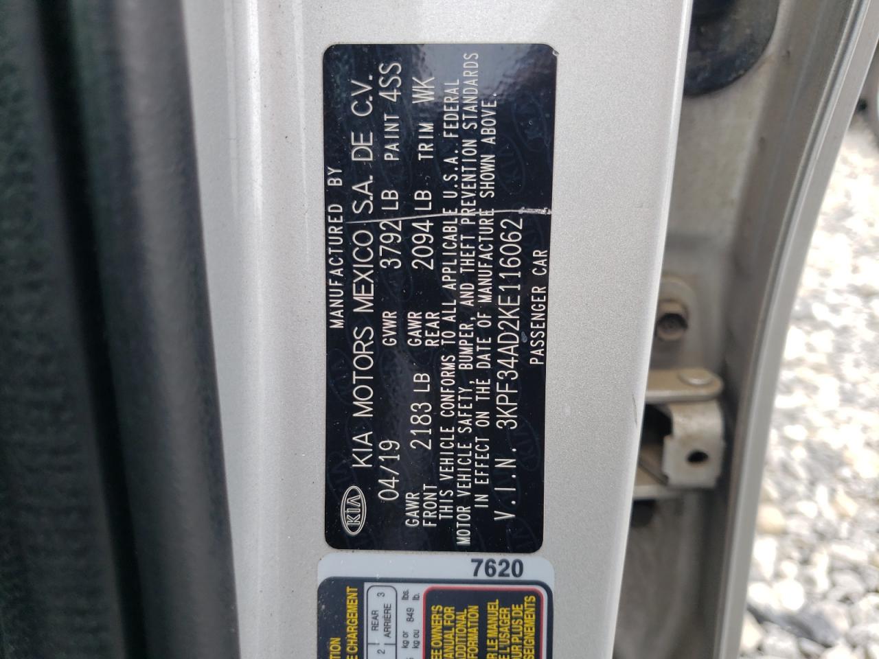 3KPF34AD2KE116062 2019 Kia Forte Gt Line