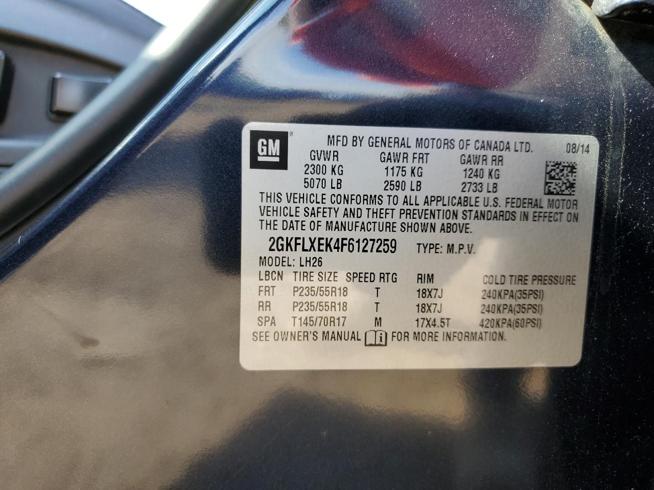 2GKFLXEK4F6127259 2015 GMC Terrain Slt