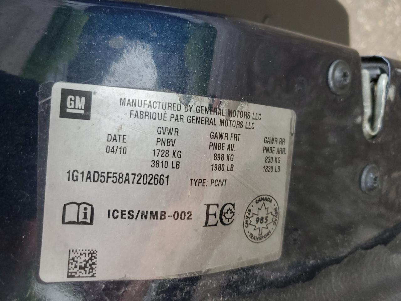 1G1AD5F58A7202661 2010 Chevrolet Cobalt 1Lt