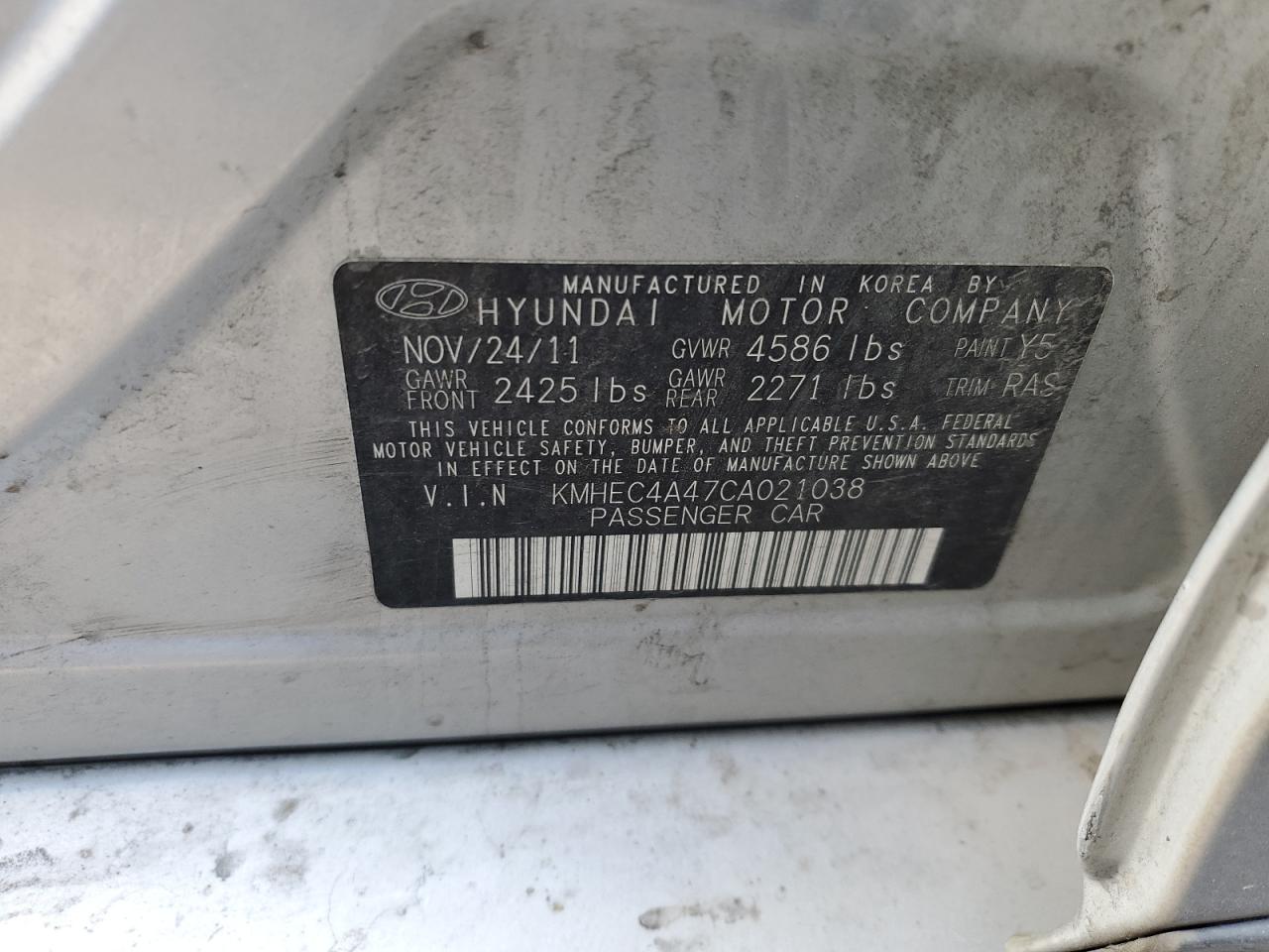 KMHEC4A47CA021038 2012 Hyundai Sonata Hybrid