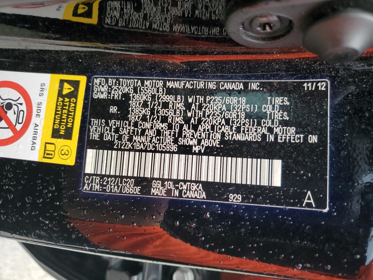 2T2ZK1BA7DC105896 2013 Lexus Rx 350