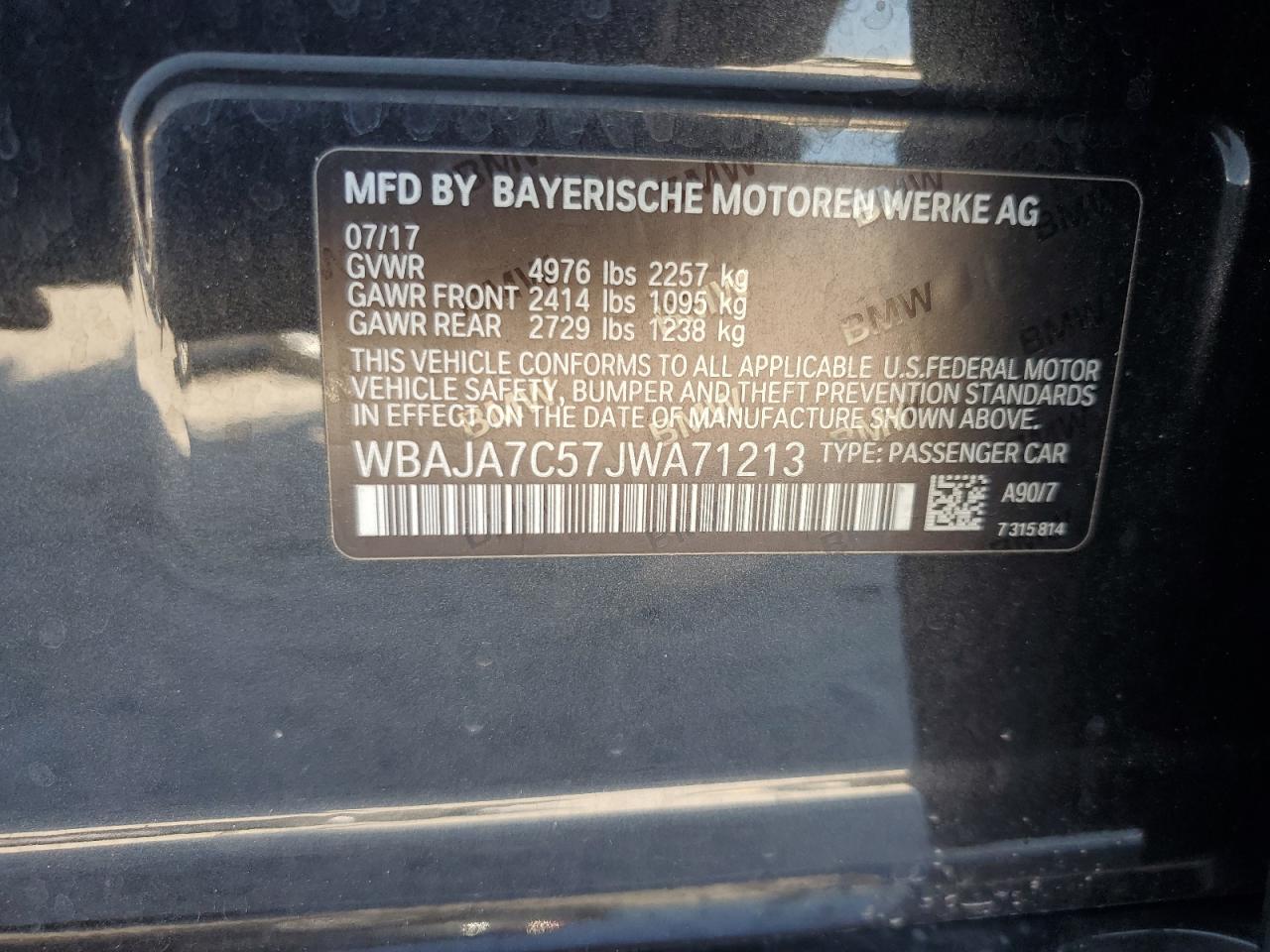 WBAJA7C57JWA71213 2018 BMW 530 Xi