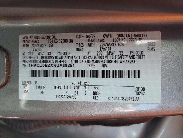 2022 Ford Escape Se VIN: 1FMCU0BZXNUA68251 Lot: 60308204