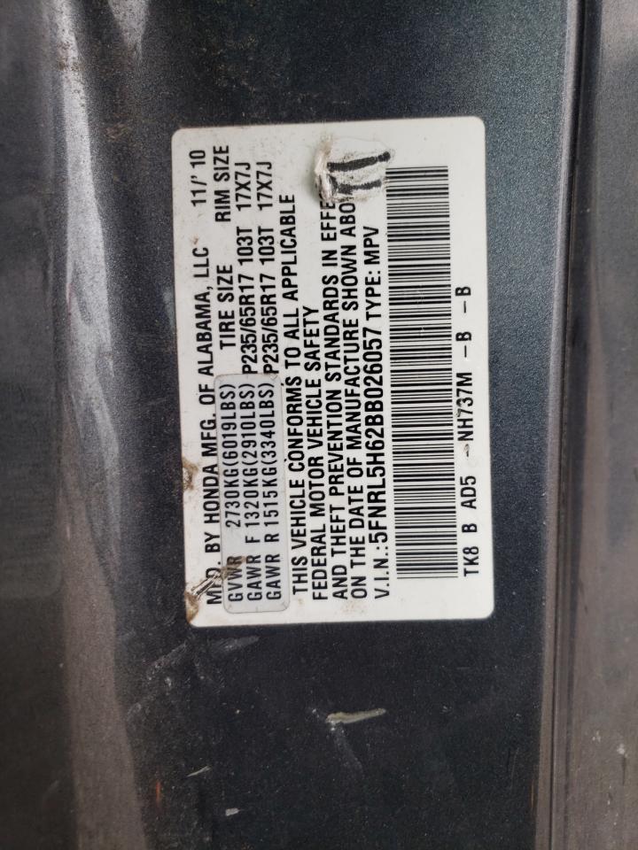 5FNRL5H62BB026057 2011 Honda Odyssey Exl