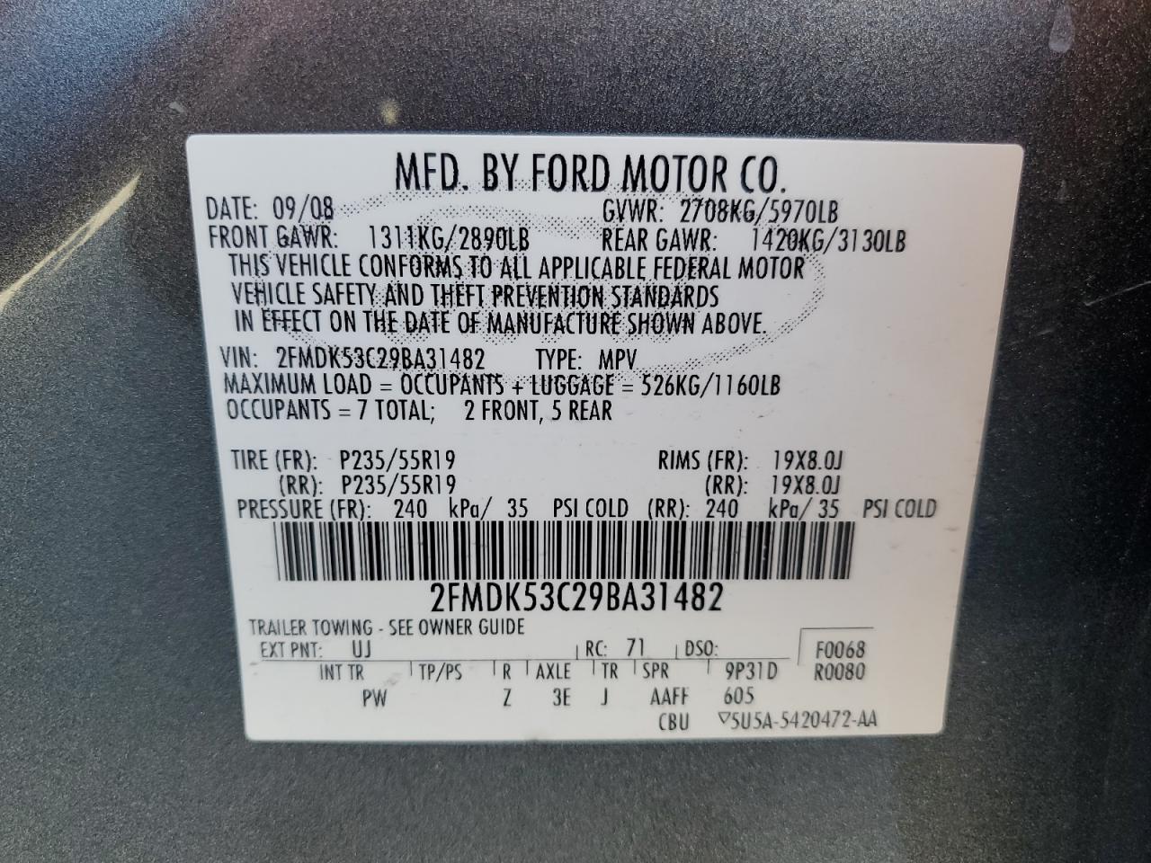 2FMDK53C29BA31482 2009 Ford Flex Limited