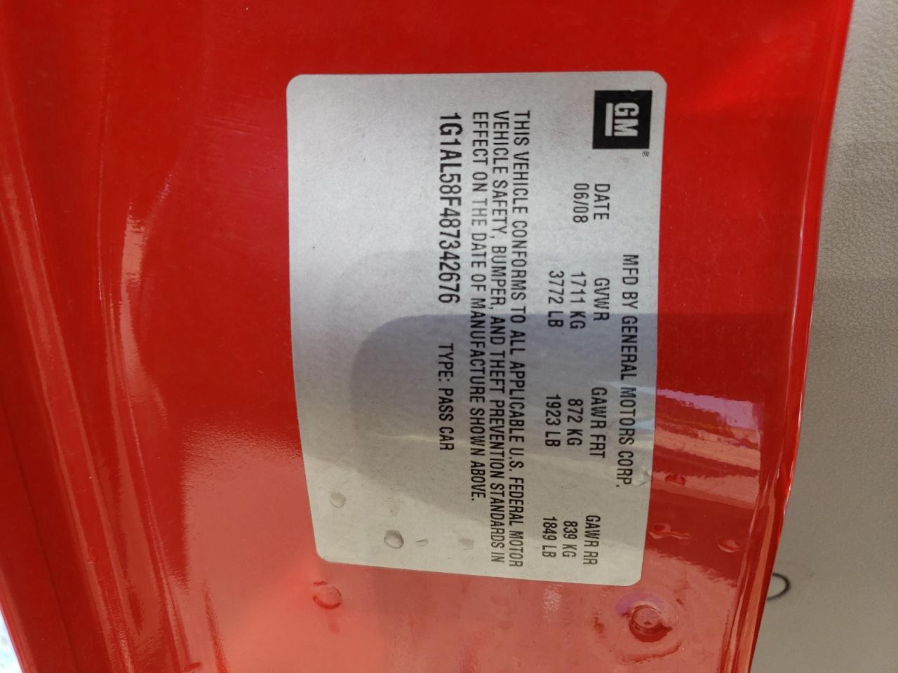 1G1AL58F487342676 2008 Chevrolet Cobalt Lt