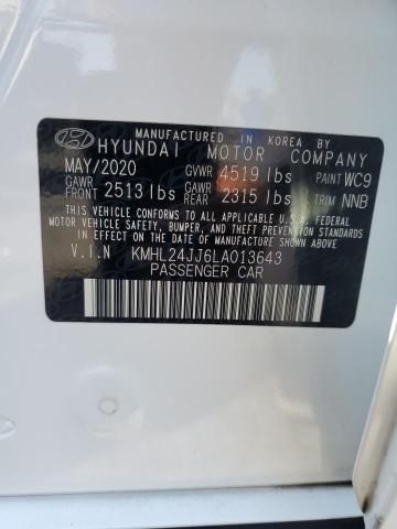 2020 Hyundai Sonata Hybrid VIN: KMHL24JJ6LA013643 Lot: 59901074