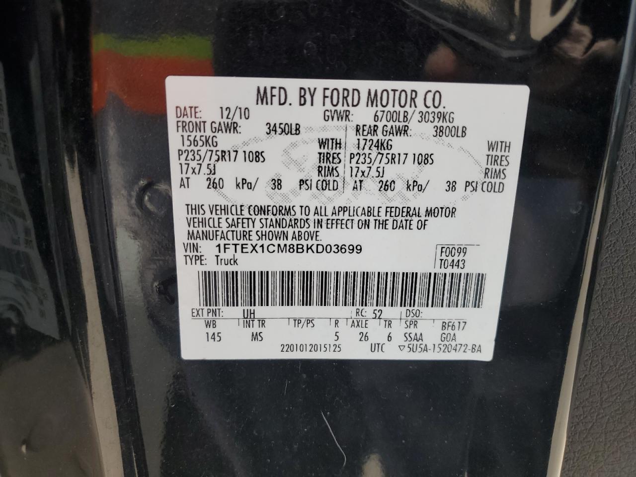 1FTEX1CM8BKD03699 2011 Ford F150 Super Cab